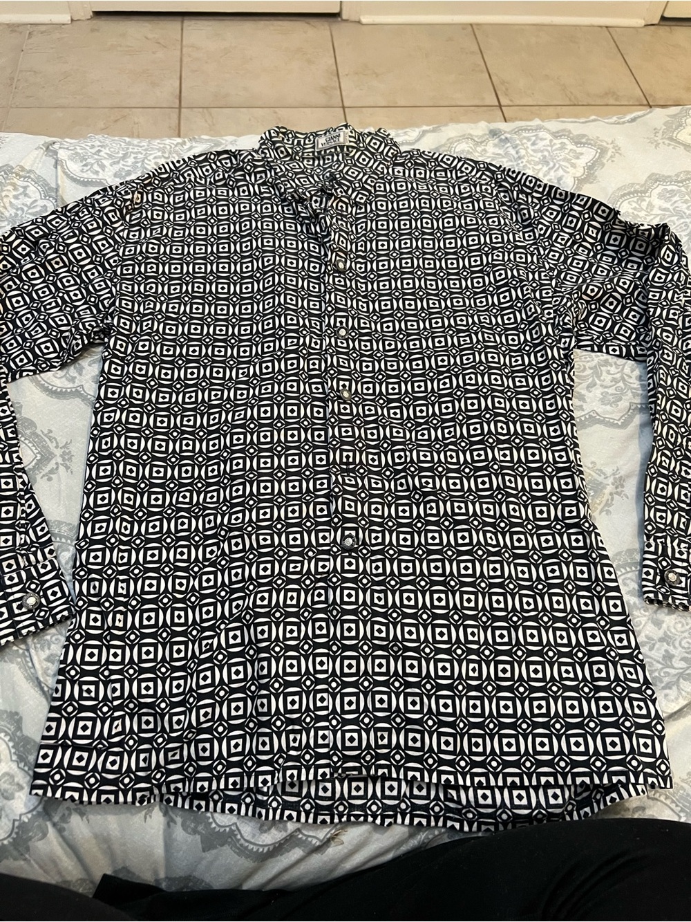 Versace Black and White Geometric Long-Sleeve Button-Down Shirt
